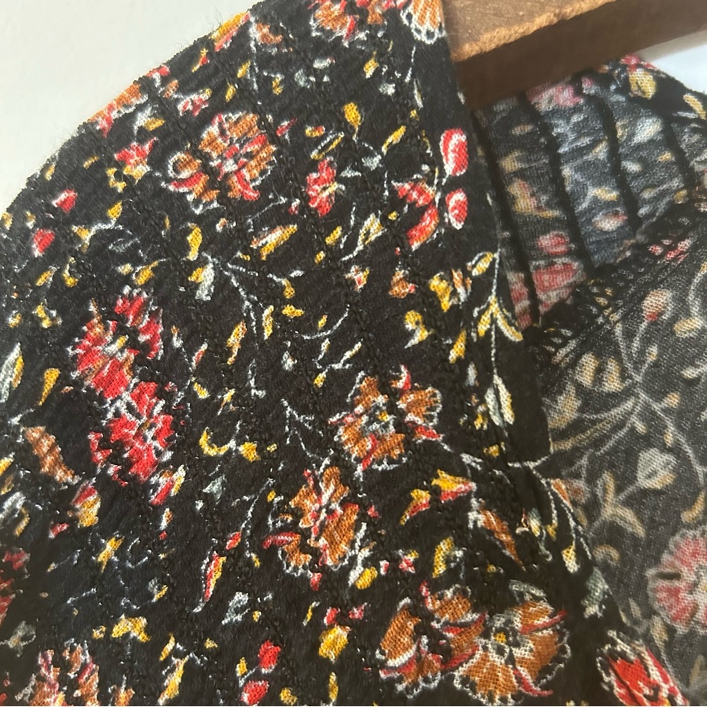 Old Navy-Black Floral‎ Blouse-Tassel Tie Neck-Sz XXL-Peasant-Boho-Cottagecore - Picture 7 of 11